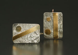 ER–10: Reticulated silver, 18k gold on silver, 14k gold 1.0 inch long by .5 inch wide.