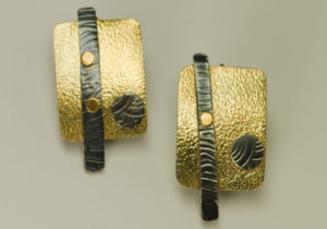ER-12-Oxidized silver, 18k gold on silver, 14k gold ear wire 1.0 inch by 1.50 inch.