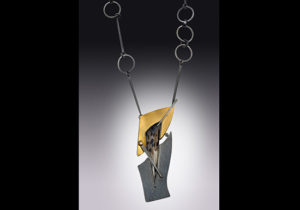 NKL-50-Moss Agate, oxidized sterling silver, 18k gold necklace. SOLD
