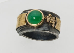 R-10-Ring, Oxidized sterling silver, 18k gold, Chrysoprase, size 7.50, SOLD