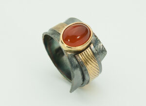 R-11-Ring, Oxidized sterling silver, 18k gold, Orange Chalcedony size 7.25
