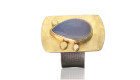 RG–121: Namibian Bly Chalcedony, 24k gold on silver, oxidized silver, size 8.0