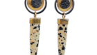 ER–174:Dalmation Jasper, 14k,18k, Oxidized  Sterling silver, 2" L stud earrings