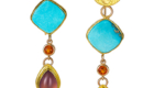 ER–190: Turquoise, Purple Chalcedony,Granets, Recycled Diamonds. 3" lg