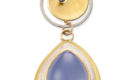 NKL&ndash;Pendant-Blue Chalcedony, Tanzanite,18k,22k gold, Sterling silver, 2"X1.25"