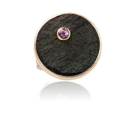 RG&ndash;205B:Natural Black Jade, Pink Tourmaline, 22k, 18k gold, sterling silver, size 8.5
