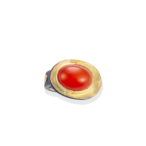 RG&ndash;407BB: Indonesian Orange Chalcedony, sterling silver, 18k, 24k gold, Size 8. 